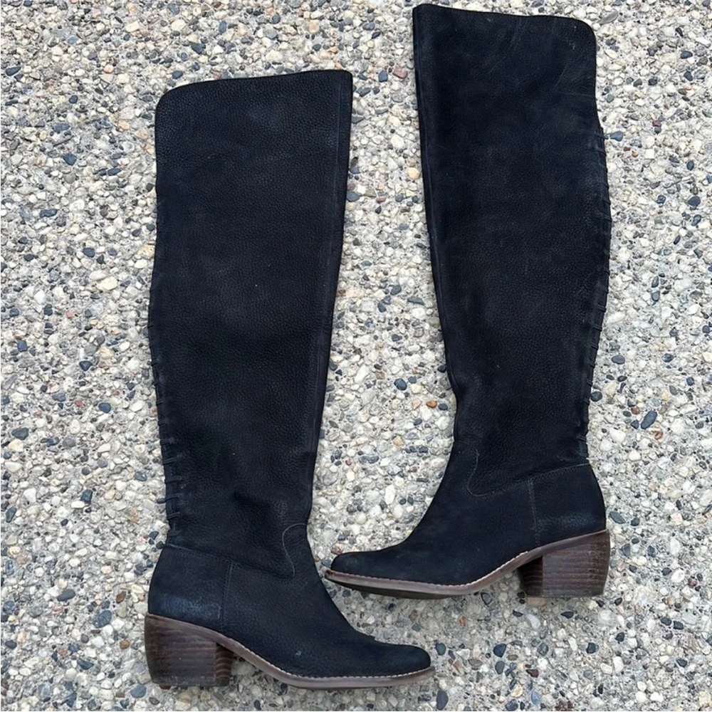 Lucky Brand Black Suede Knee-High Women's Boots
